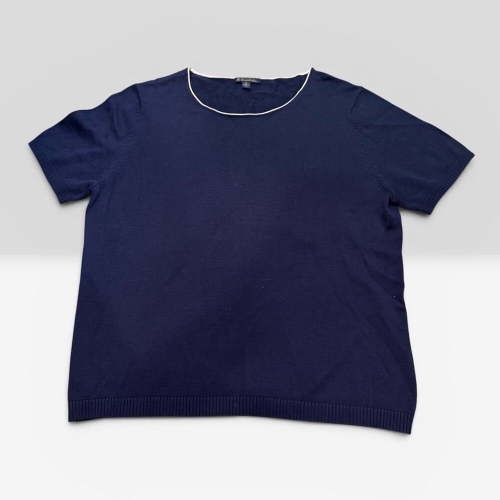 Brooks Brothers Silk Cotton Womens Short Sleeve Navy Blue Sweater X-Large